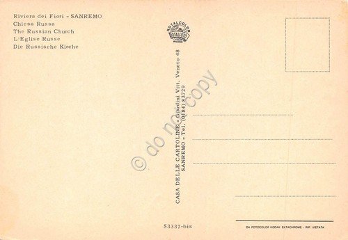 Cartolina San Remo Chiesa Russa (Imperia)