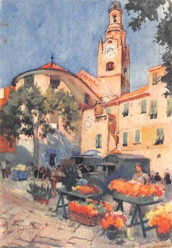 Cartolina San Remo Piazza Eroi Sanremesi Illustrata Raimondi 1947 | Immagine principale