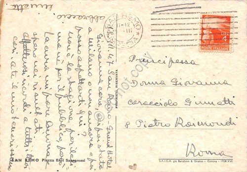 Cartolina San Remo Piazza Eroi Sanremesi Illustrata Raimondi 1947 | Immagine Gallery 2