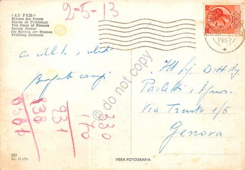 Cartolina San Remo statua della Primavera 1957 (Imperia) | Immagine Gallery 2