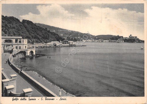 Cartolina San Terenzo Lerici lungomare e spiaggia animata anni '40 | Immagine principale
