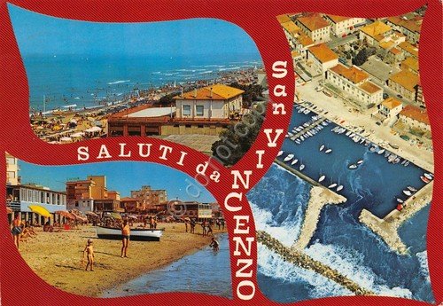 Cartolina San Vincenzo 3 vedute spiaggia panorama aereo (Livorno)