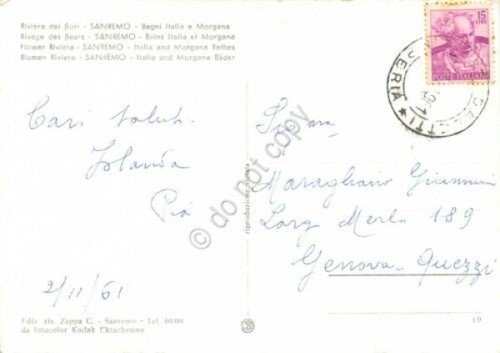 Cartolina Sanremo Bagni Italia e Morgana 1961