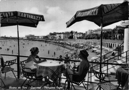 Cartolina Sanremo Bagni Morgana Terrazza Spiaggia 1954