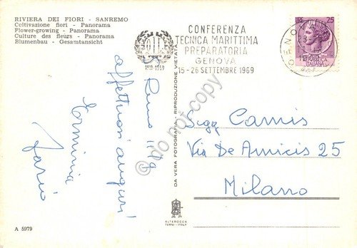 Cartolina Sanremo coltivazione di fiori 1969 timbro conferenza tecnica marina | Immagine Gallery 2