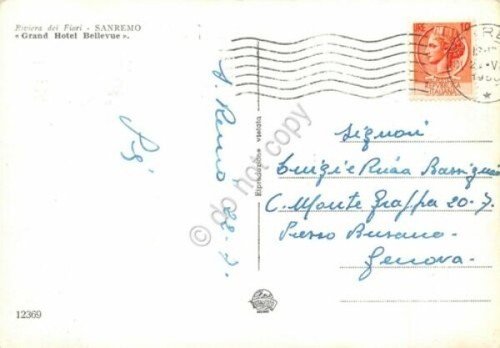 Cartolina Sanremo Grand Hotel Bellevue anni '50