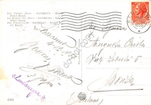 Cartolina Sanremo Grand Hotel Royal 1953 | Immagine Gallery 2