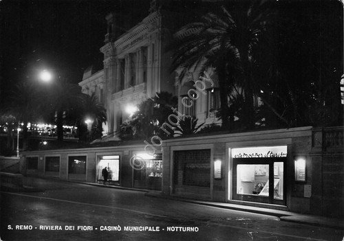 Cartolina Sanremo Notturno casinò negozi (Imperia)