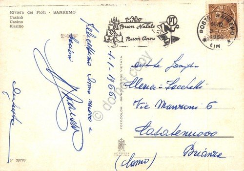 Cartolina Sanremo panorama aereo 1958 (Savona)