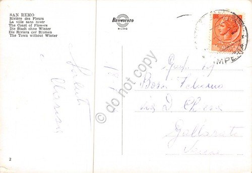 Cartolina Sanremo Panorama dall'alto colorata 1956 | Immagine Gallery 2