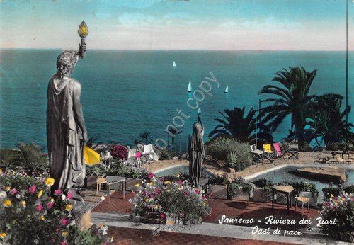 Cartolina Sanremo panorama mare dall'alto piscina statue oasi di pace …