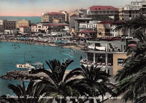 Cartolina Sanremo scorcio spiaggia di Levante albergo terrazza