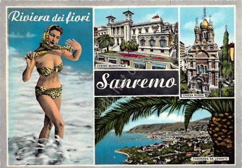 Cartolina Sanremo Vedute Pin up colorata 1973 | Immagine principale