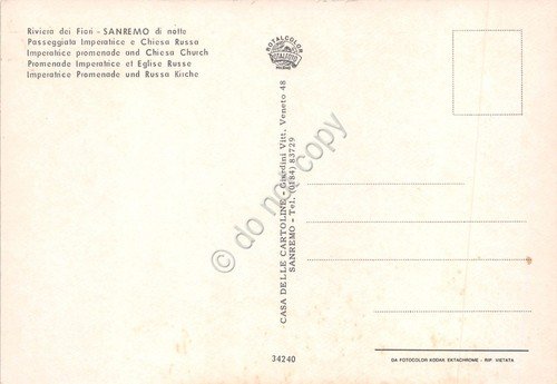 Cartolina Sanremo vista della città dall'alto Hotel de Paris Notturno | Immagine Gallery 2