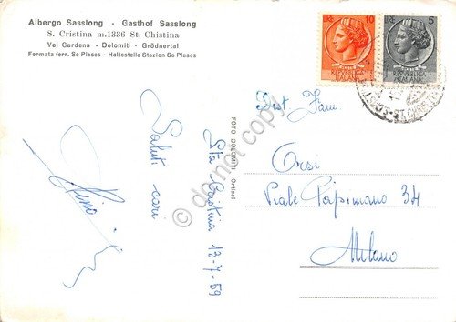 Cartolina Santa Cristina Val Gardena Albergo Sasslong 1959 | Immagine Gallery 2