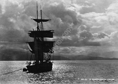 Cartolina Santa Margherita Ligure barca a vela 1949