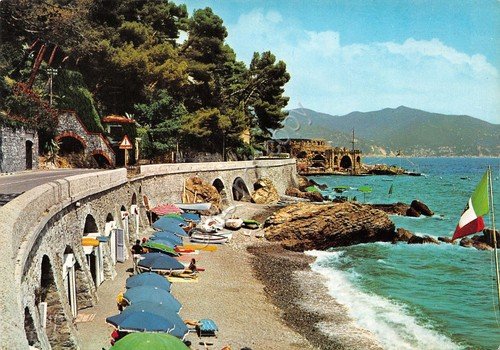 Cartolina Santa Margherita Ligure Covo Nord Est spiaggia strada