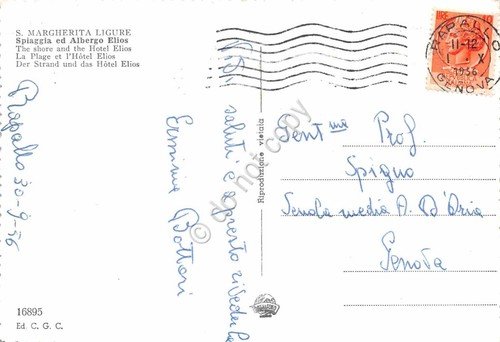 Cartolina Santa Margherita Ligure Hotel Elios e spiaggia 1956 | Immagine Gallery 2