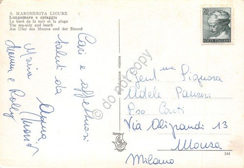 Cartolina Santa Margherita Ligure lungomare e spiaggia anni '60