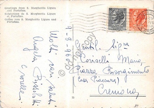 Cartolina Santa Margherita Ligure Portofino Vedutine Pin up 1960 (Genova)