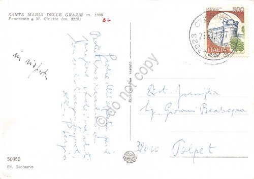 Cartolina Santa Maria delle Grazie Panorama e Monte Civetta 1987