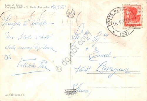 Cartolina Santa Maria Rezzonico Camping Solei vedute pin up 1968