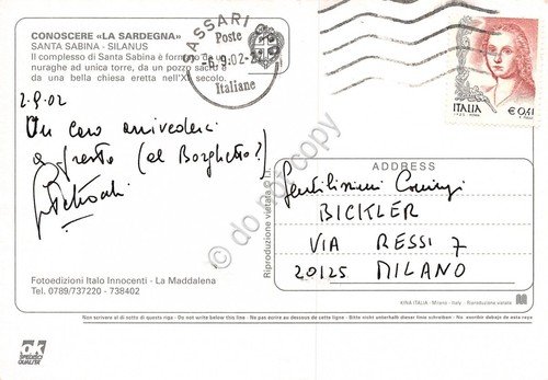 Cartolina Santa Sabina Silanus Sardegna Nuraghe e chiesa 2002