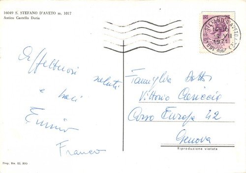 Cartolina Santo Stefano d'Aveto Castello Doria 1971