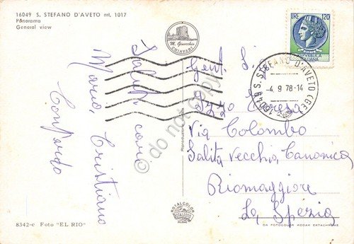 Cartolina Santo Stefano d'Aveto panorama dall'alto 1978