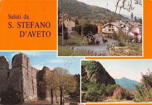 Cartolina Santo Stefano d'Aveto vedute paese con cavalli castello monte … | Immagine principale