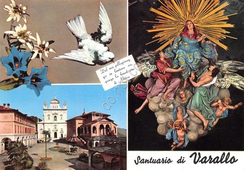 Cartolina Santuari di Varallo vedute varie colomba Vergine