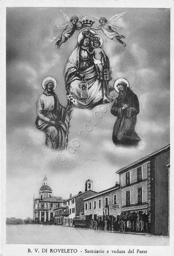 Cartolina Santuario B.V. di Roveleto con veduta del paese | Immagine principale