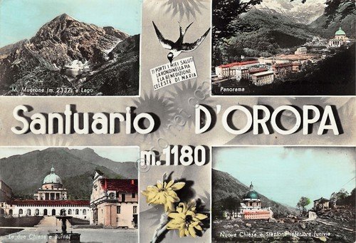 Cartolina Santuario d'Oropa vedute colorata 1959 | Immagine Gallery 1