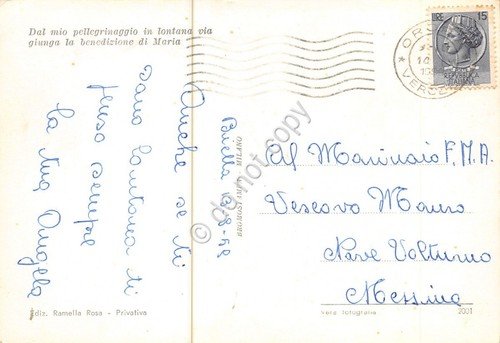Cartolina Santuario d'Oropa vedute colorata 1959