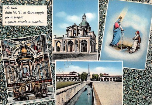 Cartolina Santuario di Caravaggio vedute varie 1956 (Bergamo) | Immagine principale