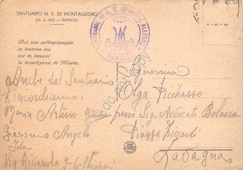 Cartolina Santuario di Montallegro Rapallo Facciata Timbro Santuario | Immagine Gallery 2