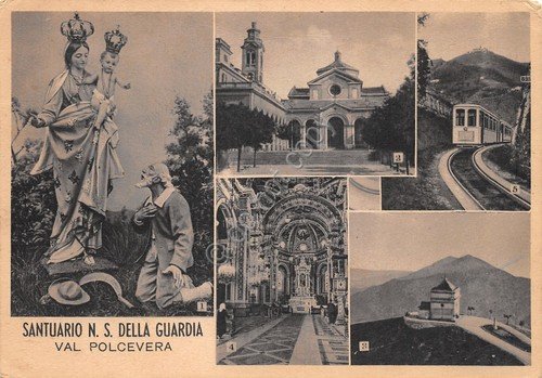Cartolina Santuario N.S. della Guardia Val Polcevera 1951 vedute varie