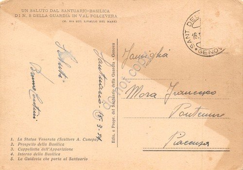 Cartolina Santuario N.S. della Guardia Val Polcevera 1951 vedute varie | Immagine Gallery 2