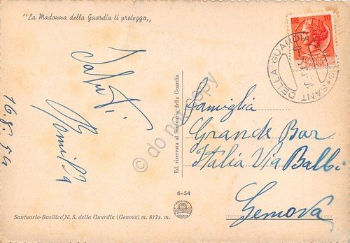 Cartolina Santuario N. Signora della Guardia illustrata vedute 1954 (Genova) | Immagine Gallery 2