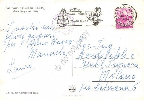 Cartolina Santuario Regina Pacis timbro a targhetta Buon Natale Buon …