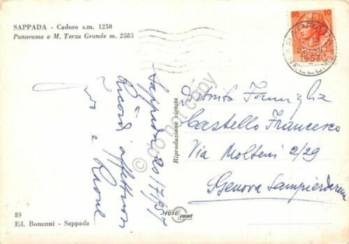 Cartolina Sappada panorama e M Terza Grande 1957 (Belluno)