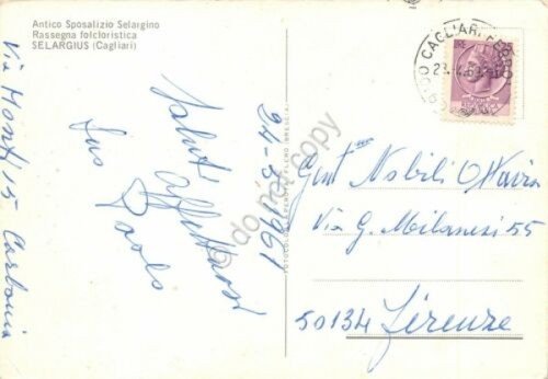 Cartolina Sardegna Costumi Sardi Antico sposalizio Selargius 1961 segnata