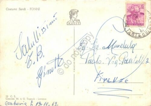 Cartolina Sardegna Costumi Sardi Fonni segnata 1963 (Nuoro)