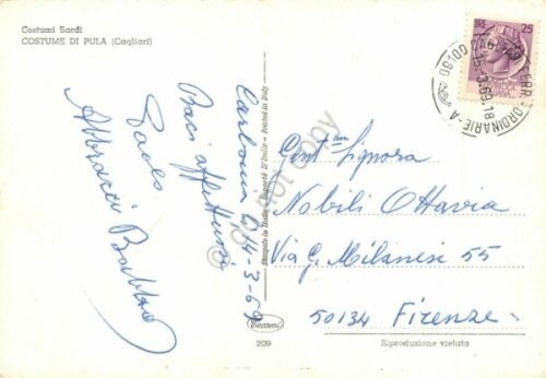 Cartolina Sardegna Costumi Sardi Pula 1969 (Cagliari)