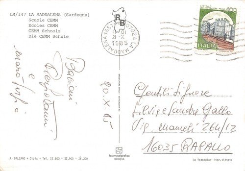 Cartolina Sardegna La Maddalena Scuole CEMM Domenico Bastianini 1985 | Immagine Gallery 2