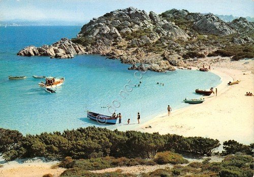 Cartolina Sardegna La Maddalena Spiaggia Rosa animata Barche
