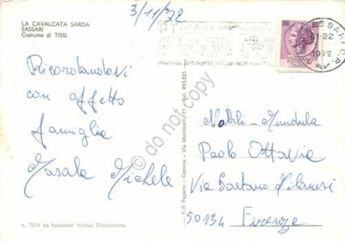 Cartolina Sardegna Sassari Cavalcata Sarda Costumi Sardi Tissi 1972