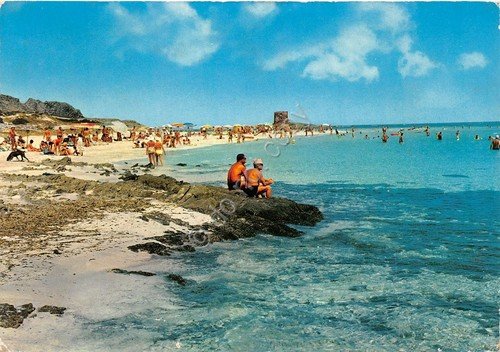 Cartolina Sardegna Stintino Spiaggia e Torre la Pelosa 1974 animata …