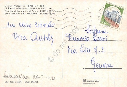 Cartolina Sarre castelli Valdostani con panorama 1984 | Immagine Gallery 2