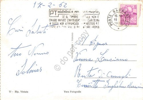 Cartolina Sassari panorama 1962 timbro targhetta PT | Immagine Gallery 2